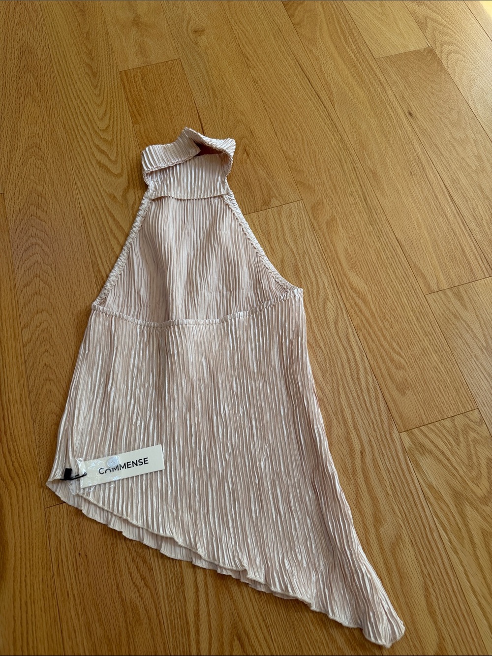 New! Commense small champagne crinkle halter top and wide leg pants set. - Picture 5 of 12